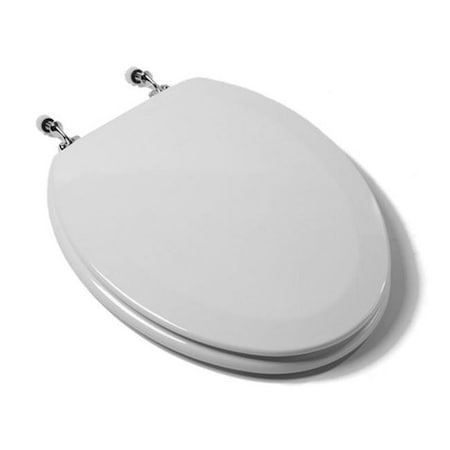 Plumbing Technologies Plumbing Technologies 1F1E6-00CH Premium Molded Elongated Wood Toilet Seat with Chrome Metal Hinges; White 1F1E6-00CH